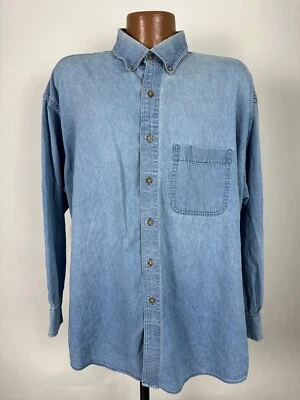 Camisa De Colección Años 90 Roundtree Yorke Chambray Hombres 2XL Azul Manga Larga Grunge Distress Foto 1 de 4