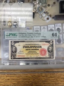 1936 Philippines 5 Peso PMG 64 Pic 83A - Picture 1 of 6