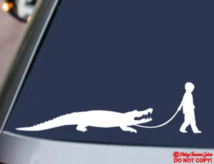 BOY WALKING AN ALLIGATOR Vinyl Decal Sticker Car Truck Rear Window Bumper JDM - Picture 1 of 6