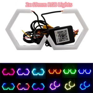 2x RGB 69mm Hexagon Shape LED Angel Eyes Halo Ring Headlight Retrofit Lamp - Picture 1 of 7