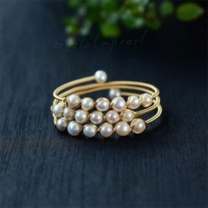 3 Reihen Aaa echtes natürliches weißes Südsee-Perlenarmband 7,5-8 Zoll 14 Karat Gold P - Bild 1 von 5