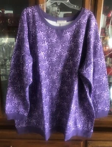 Woman Within Sweatshirt L/SLV Purple Floral Cotton Poly 4X Plus Fleece Lined NEW - Picture 1 of 14