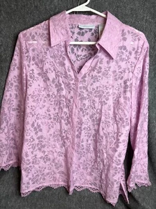 Delicate JH Collectibles Floral Burnout Button Up Blouse Sz Large Pink/Lavender - Picture 1 of 5