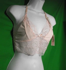 NEW JESSICA SIMPSON JS32053 PEARL BLUSH MICROFIBER/LACE RACERBACK BRALETTE S - Picture 1 of 2