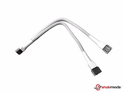 Shakmods 3 pin Fan Y Splitter 20cm White Sleeved Extension Cable UK First Class - Image 1 of 4