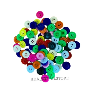100Pcs Round Button Plastic Resin 4 Holes  20mm Multicolour For Sewing Craft - Image 1 of 4