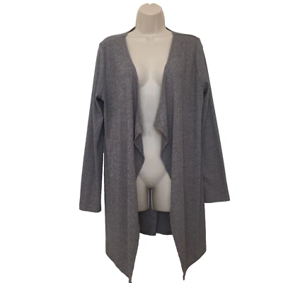 Cardigã suéter de algodão M cinza feminino drapeado frente aberta túnica leve... - Imagem 1 de 4