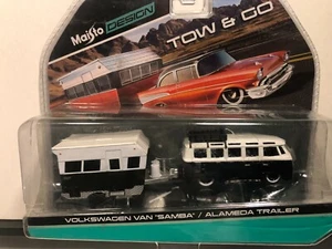 1/64 MAISTO TOW & GO VOLKSWAGEN VAN SAMBA BUS & ALAMEDA TRAILER BLACK & WHITE - Picture 1 of 4