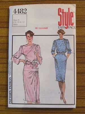 STYLE PATTERN - 4482 LADIES DRESS TOP SKIRT DRAPE FRONT PLEATS 8-12 UNCUT  - Image 1 of 2