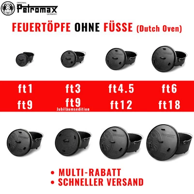 Petromax Feuertopf Dutch Oven Gusseisen Deckel Schmortopf BBQ ohne Füße Camping - Bild 1 von 4