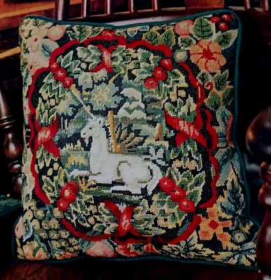 Needlepoint or Cross Stitch Pattern UNICORN Garden PILLOW COVER Erica Wilson - Image 1 of 4
