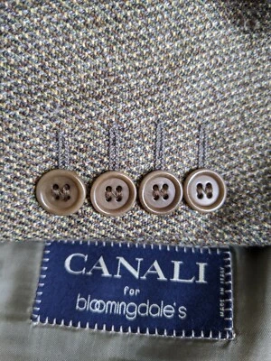 Abrigo Chaqueta Blazer 52 42R CANALI Marrón Taupe Cuadros Dientes Pindots Tweed Lona Foto 1 de 4