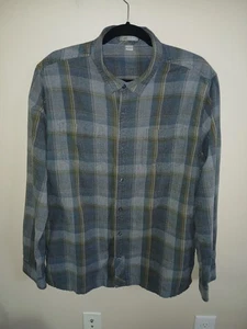 Horny Toad Men's Large 100% Organic Cotton Button Up Flannel Shirt Gray Plaid - Picture 1 of 5
