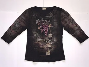 VTG CACTUS BAY T-Shirt Women's Medium Pinot Noir All Over Print Rhinestones AOP - Picture 1 of 13