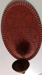 Vintage primitiver Lochzinn rot Wandleuchter Kegel Kerzenhalter Metall - Country - Bild 1 von 7