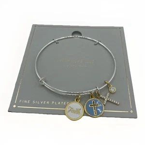 Faith Hope Love Charm Bracelet Silver Plated Spiritual Empowering Blue Enamel - Picture 1 of 7