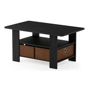 Furinno Andrey Wood Coffee Table with Bin Drawer in Americano Black/Medium Brown - Picture 1 of 5