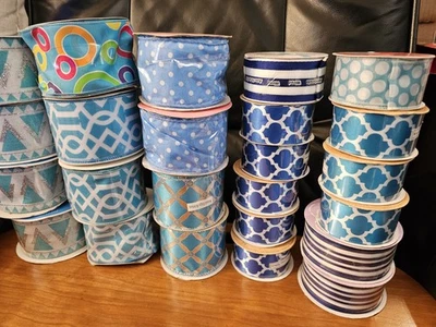 Lots Of Ribbons Aqua Blue Assortment New 24 Spools #3 - Image 1 of 4