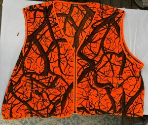 Cabelas Vest Mens 5XL Orange Black Camo Fleece Zip Pockets Hunting Outdoors EUC - Picture 1 of 9