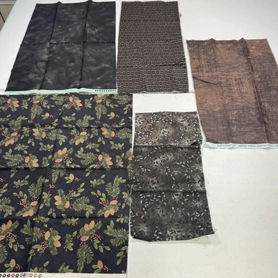 moda quilting fabric cotton black green pinecones floral abstract peices - Image 1 of 4