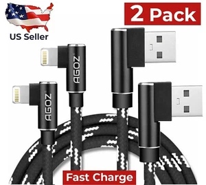 Pack de 2 câbles chargeur angle droit pour iPhone 14 13 12 11 PRO MAX XS XR X iPad 9 8 - Photo 1 sur 14