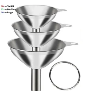 METALL Stainles Stahl TRICHTER MIT GRIFF Küche Füllung Metall Trichter klein groß - Bild 1 von 2