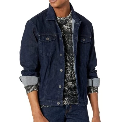 John Varvatos Para Hombre Clásico Camionero Denim Chaqueta Botón Bolsillos Frontales Índigo XL Foto 1 de 4