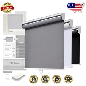 36" x 72" Grey Cordless Roller Blinds with Spring System for Enhanced Darkening - Picture 1 of 9