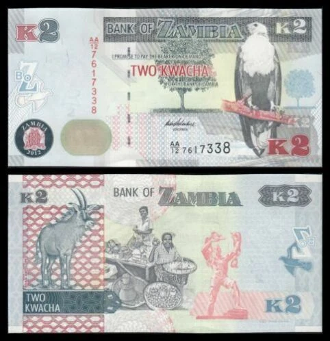Zambia Banknote 2 Kwacha 2012 (UNC) 全新 赞比亚 2克瓦查 2012年 AA/12 7611512 - Image 1 of 1