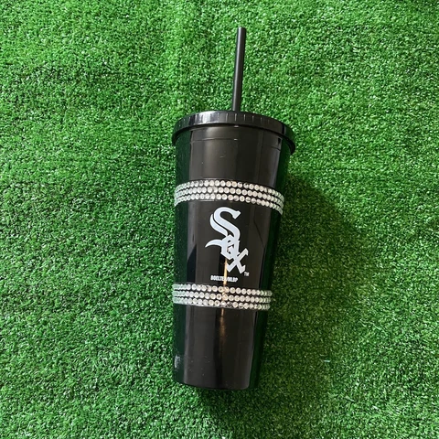 Chicago White Sox MLB Licensed Durable Black Diamonds Bling Mug Tumbler Cup 22oz Cover