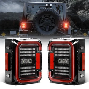 For Jeep Wrangler JK 07-17 Pair Clear Red LED Tail Lights w/ Running Brake Turns - Picture 1 of 12