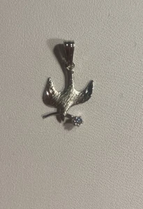 VTG Dove Bird Peace Religious  Sterling Silver Diamond  Charm Pendant 5/8" NOS - Picture 1 of 9
