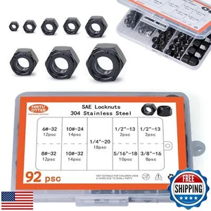 92 pezzi, kit assortimento dadi di bloccaggio, dimensioni SAE (6#-32, 8#-32, 10#-24, 10#-32, 1/4- - Foto 1 di 5