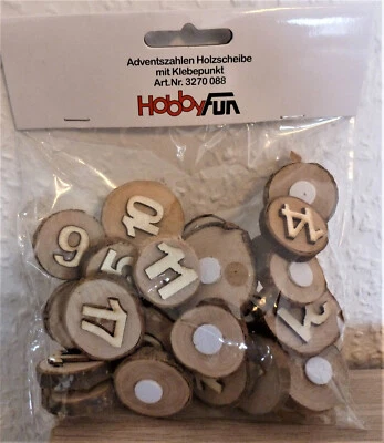 Adventszahlen Holz - 24 Stk mit Klebepunkt - Weihnachten - Feiertage - Advent - Bild 1 von 3