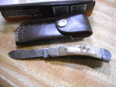 L M K Custom Twist Damascus / Rams Horn slip joint knife &sheath - Image 1 of 4