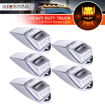 5x Clear Lens Amber LED Cab Marker Top Roof Lights Chrome For Peterbilt Trailer - Image 1 of 4