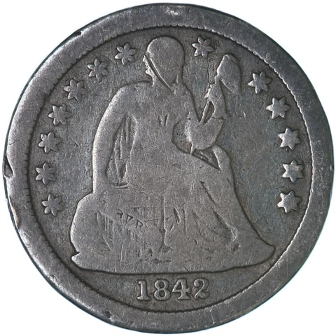 1842 O Seated Liberty Dime 90% Silver Very Good VG Dark Rim Dings See Pics Q664 Cover