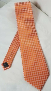 Roberto Lorenzo 100% Microfiber Tie Orange White Checkerboard - Picture 1 of 4