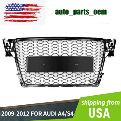 FRONT MESH RS4 STYLE BUMPER HOOD HEX GRILLE FOR 2009-2012 AUDI A4/S4 B8 8T New - Image 1 of 4