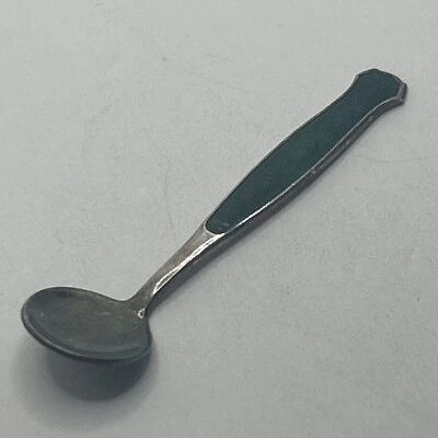 Vintage Meka Sterling Silver Denmark Green Enamel Salt Spoon, 925 - Image 1 of 4