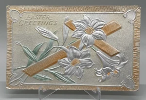 Antique Easter Post Card Silver Lily Embossed 1911 Posted - Foto 1 di 4