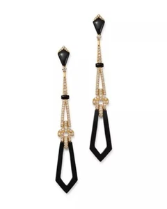 Black Onyx & Diamond Drop Earrings in 18K Yellow Gold - Picture 1 of 7