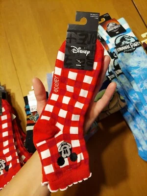 Disney Микки Маус лодыжки оборки Gingham обуви размер 9-11 носки красный белый шашки - Изображение 1 из 4