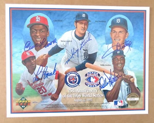 1968 Detroit Tigers UD sheet signed: Lolich, Northrup, Horton, Brock, Flood COA - Picture 1 of 4