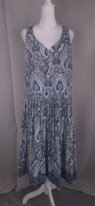 Talbots Dress Womens Large 16 Blue Boho Print Sleeveless Pure Silk Pleated Midi - Picture 1 of 19