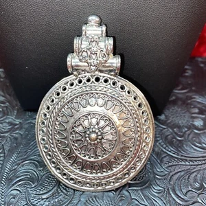 Metal Tribal Pendant Round Silver Tone Large 2 1/2” - Picture 1 of 6