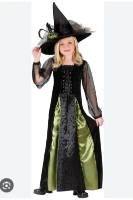 НОВЫЙ Fun World девочек черный и зеленый Goth Maiden ведьма платье костюм L 10-12  - Изображение 1 из 4