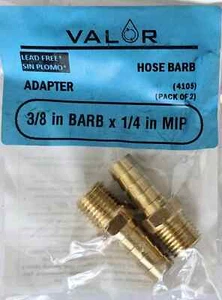 2 Pack- Valor 4105-2B Brass 3/8" Barb x 1/4" MIP Adapter Hose Fitting - Picture 1 of 5