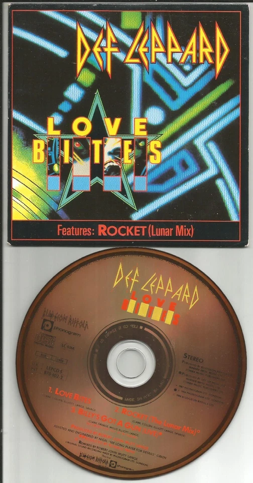 DEF LEPPARD Love Bites w/ RARE MIX & LIVE 3TRX CARD SLEEVE Europe CD Single 1987 Foto 1 de 1