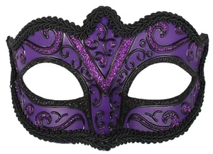 Purple Black Face Eye Mask Fancy Dress Venetian Masquerade Ball Costume Capri - Picture 1 of 1